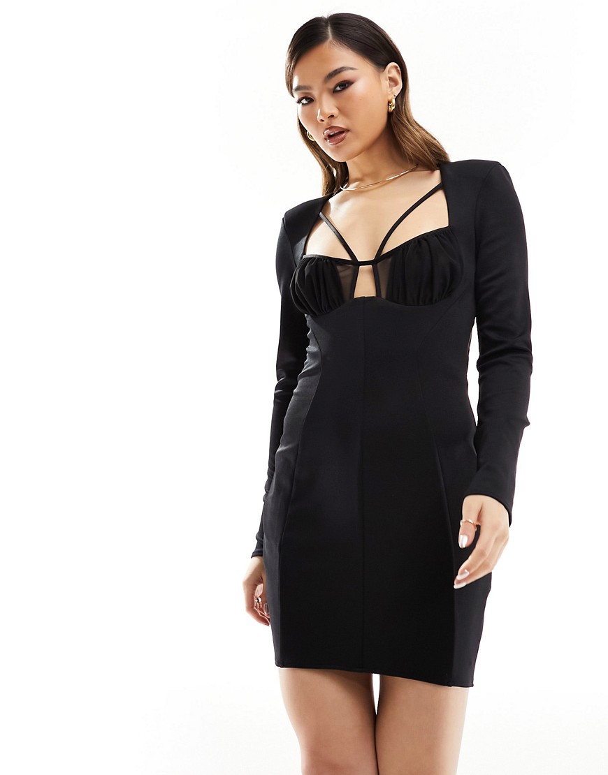 ASOS DESIGN ultimate tuxedo mini dress with bralet detail in black