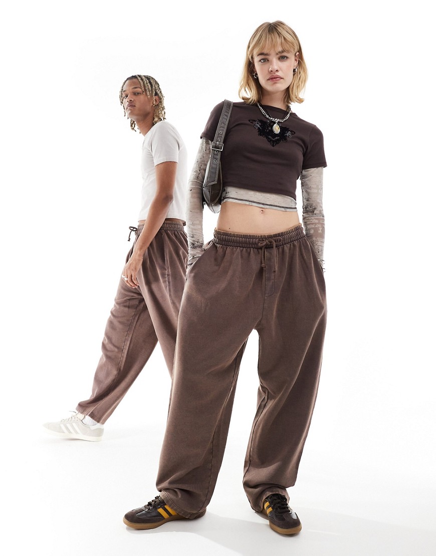 ASOS DESIGN unisex balloon joggers in washed brown