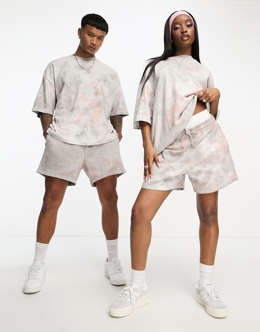ASOS Design unisex co-ord relaxed shorts in pink tie dye