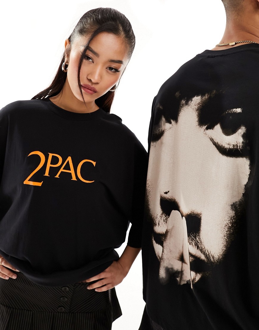ASOS DESIGN unisex oversized graphic license tee in black with Tupac face print