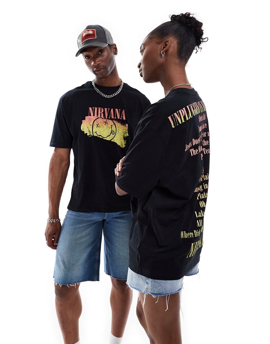 ASOS DESIGN unisex oversized graphic t-shirt in black with Nirvana prints