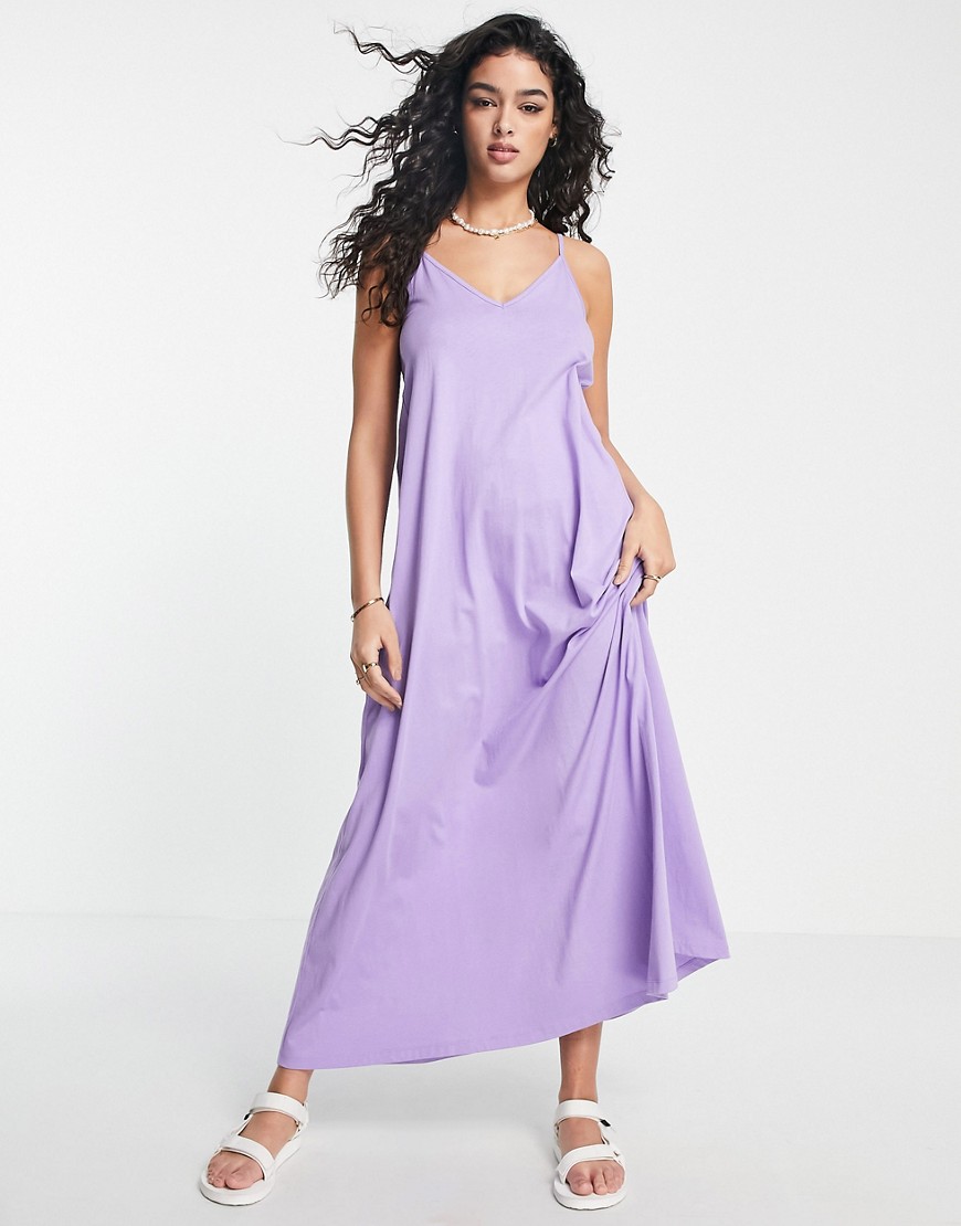 ASOS DESIGN v neck maxi dress with open back in lilac-Purple