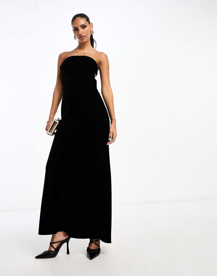 ASOS DESIGN velvet bandeau bias maxi dress in black