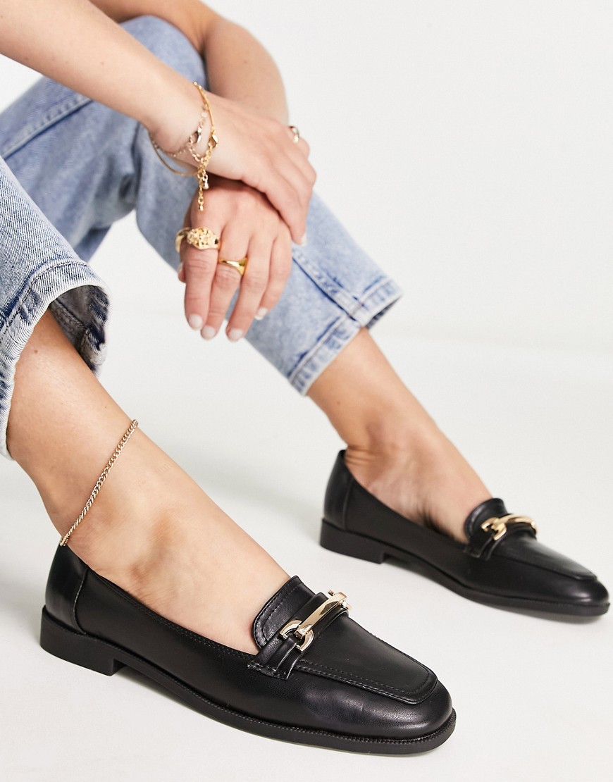 ASOS DESIGN Verity loafer flat shoes with trim in black
