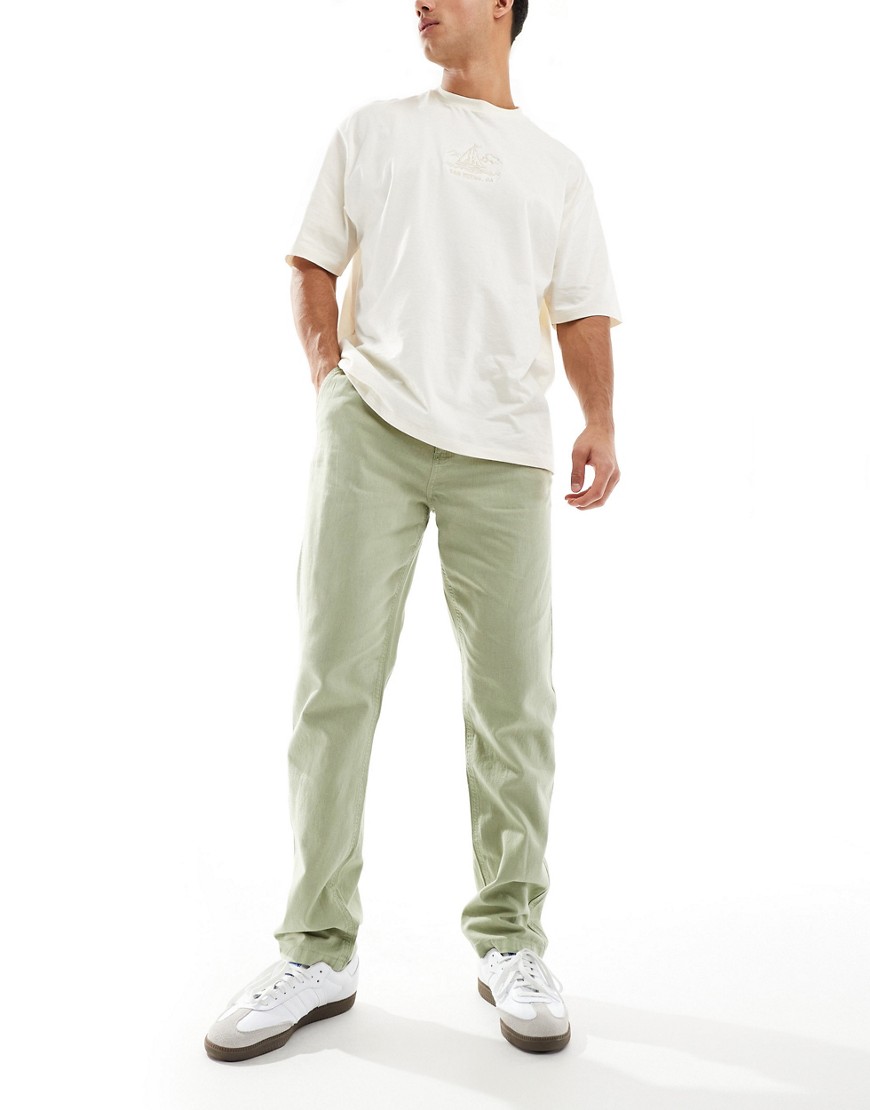 ASOS DESIGN vintage straight washed linen chino in washed sage green