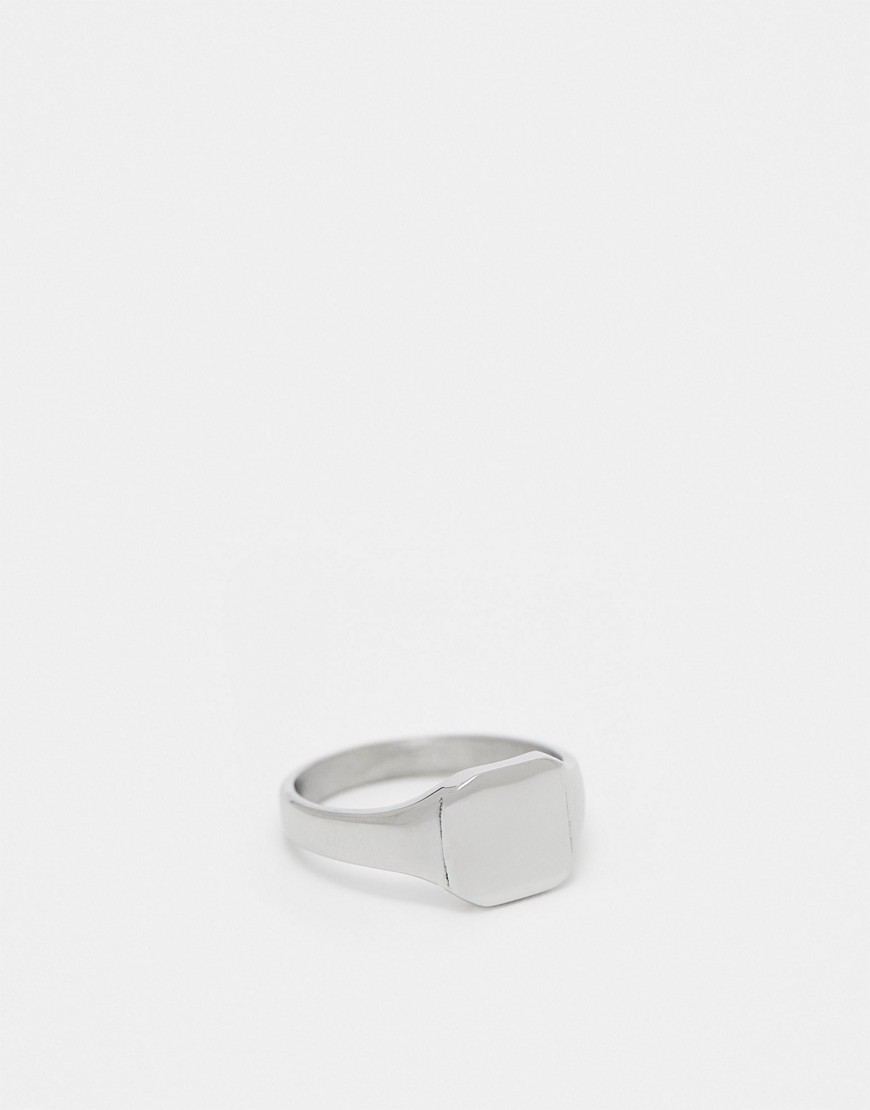 ASOS DESIGN waterproof stainless steel signet ring in silver