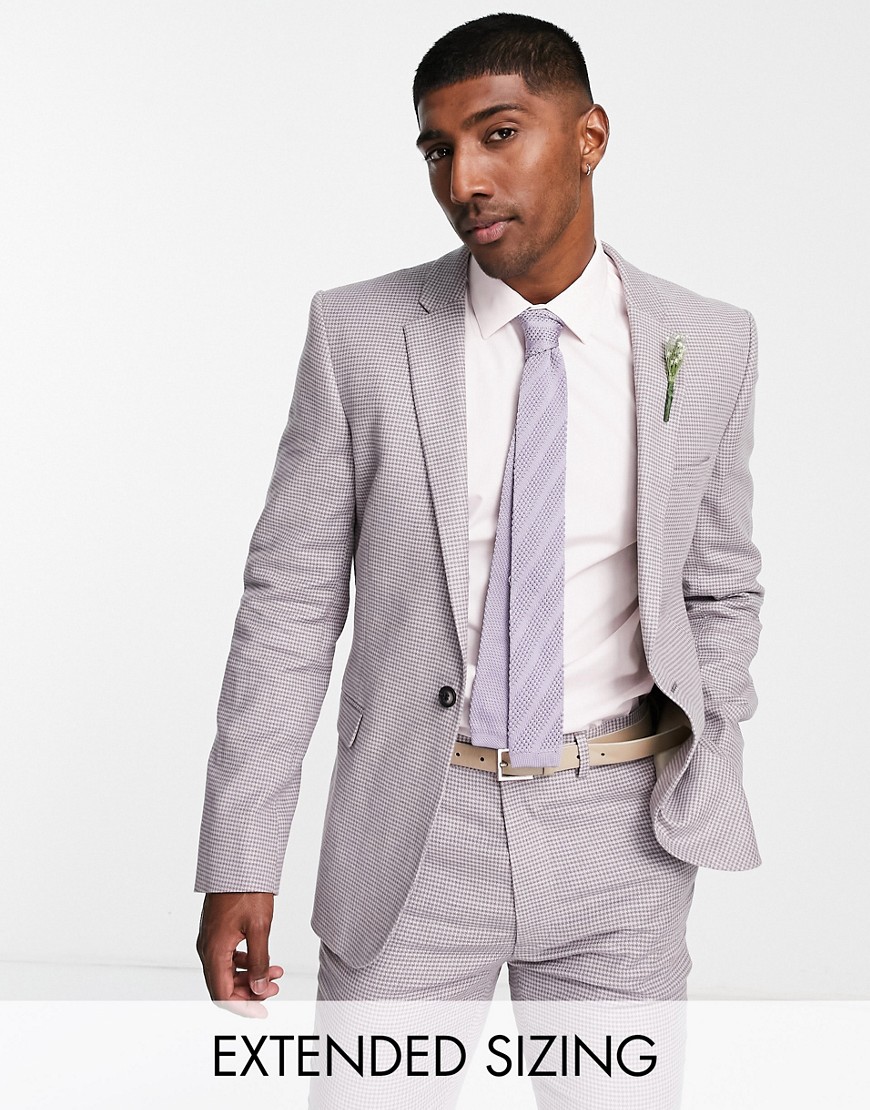 ASOS DESIGN wedding linen mix super skinny suit jacket with puppytooth check in purple-Green