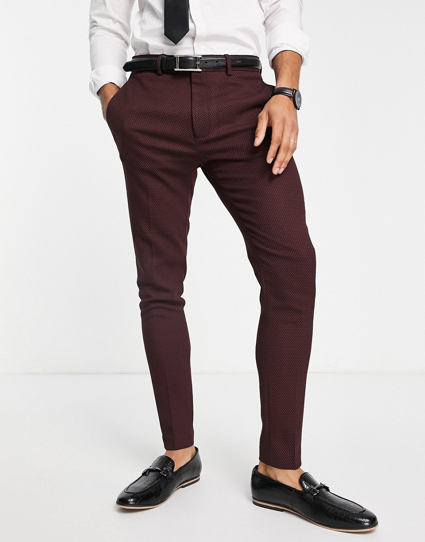 ASOS DESIGN wedding super skinny suit trousers in birdseye texture in red and navy
