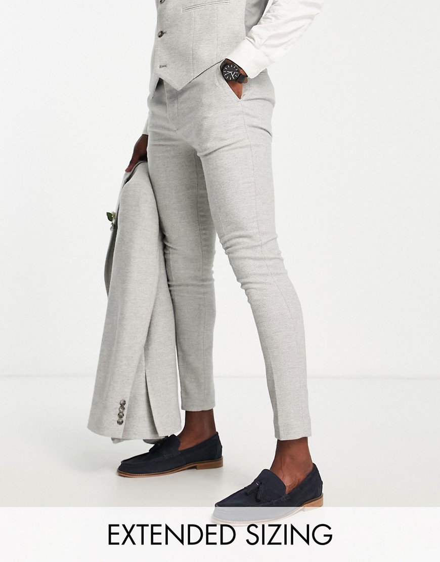 ASOS DESIGN wedding super skinny wool mix twill suit trousers in ice grey