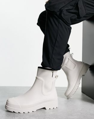 wellington boot in white with black tape detail