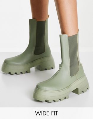 Wide Fit Ada chunky chelsea boots in khaki