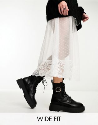 Wide Fit Alix chunky lace up ankle boots in black