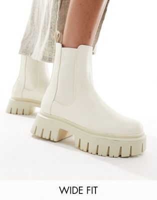 Wide Fit Anthem chunky chelsea boots in off-white