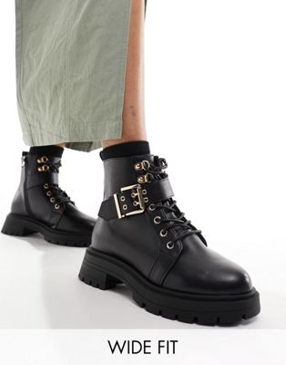 Wide Fit April lace up hiker boots in black