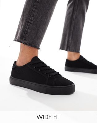 Wide Fit Dizzy lace up trainers in black drench