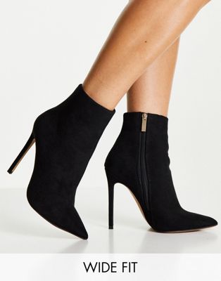 Wide Fit Emerald high heeled sock boots in black micro