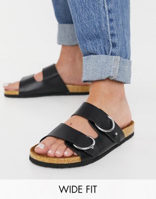 Wide Fit Fewer double strap buckle sandals in black - Click1Get2 Price Drop
