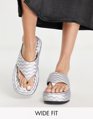Wide Fit Francesca flatform flat sandals in silver - SILVER