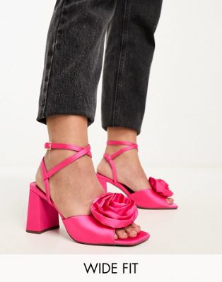 Wide Fit Heather corsage mid heeled sandals in pink