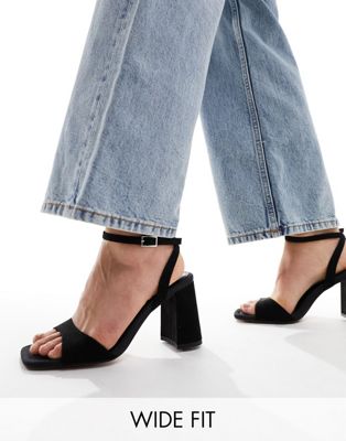 Wide Fit Hotel barely there block heeled sandals in black