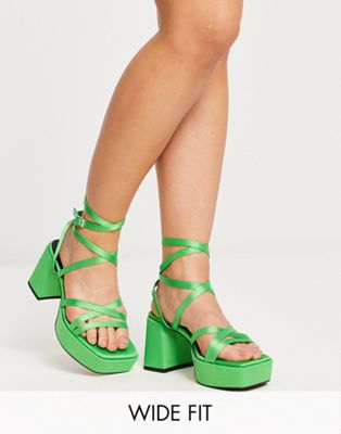 Wide Fit Hutton strappy platform heeled sandals in green