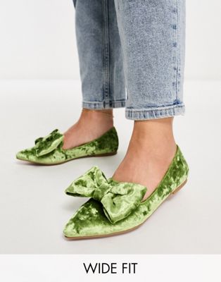 Wide Fit Lake bow pointed ballet flats in green