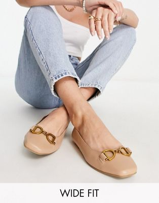 Wide Fit Leighton square toe ballet flats in beige