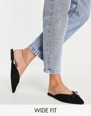 Wide Fit Lewi pointed flat mules in black