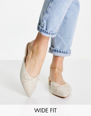 Wide Fit Lewi pointed flat mules in natural