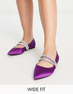 Wide Fit Love-affair embellished point ballets in purple satin