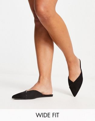 Wide Fit Luna pointed ballet mules in black