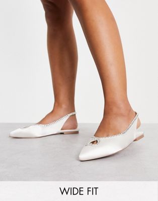 Wide Fit Lust heart diamante ballet flats in ivory