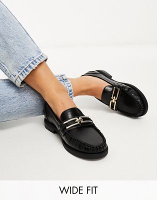 Wide Fit Melodic slim loafer with chain in black