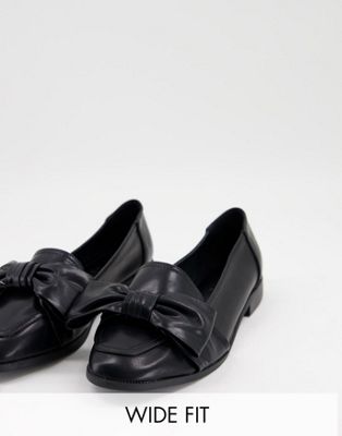 Wide Fit Mentor bow flat shoes in black