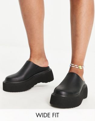 Wide Fit Milo chunky flat mules in black