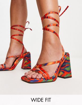 Wide Fit Nara strappy block heeled sandals in multi
