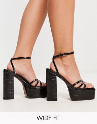 Wide Fit Nate platform heeled sandals in black