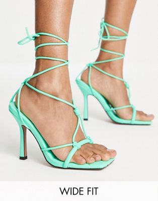 Wide Fit Nifty tie leg heeled sandals in green