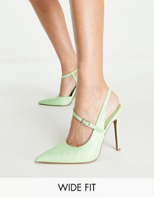 Wide Fit Piano asymetric high heeled shoes in green