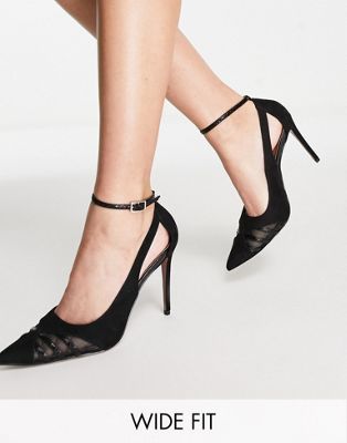 Wide Fit Poster cut out high heeled court shoes in black