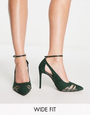 Wide Fit Poster cut out high heeled court shoes in forest green
