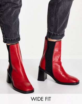 Wide Fit Ratings leather chelsea boots in red