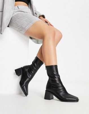 Wide Fit Rescue mid-heeled sock boots in black