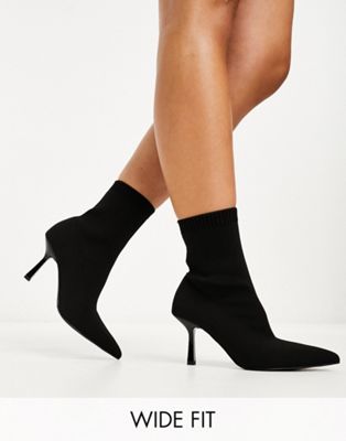 Wide Fit Rosetta kitten heel sock boots in black