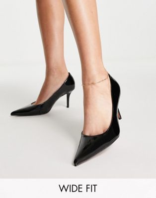 Wide Fit Salary mid heeled court shoes in black