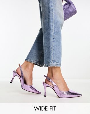 Wide Fit Samber slingback stiletto heels in lilac metallic