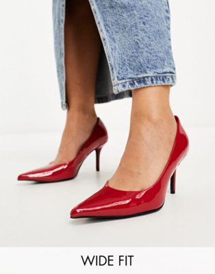 Wide Fit Sienna mid heeled court shoes in red