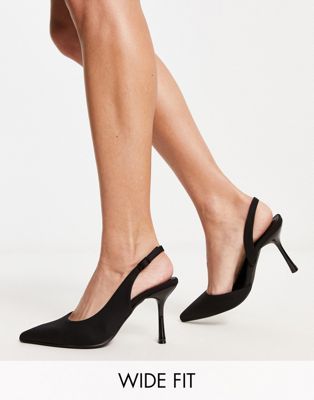 Wide Fit Simmer slingback stiletto mid shoes in black