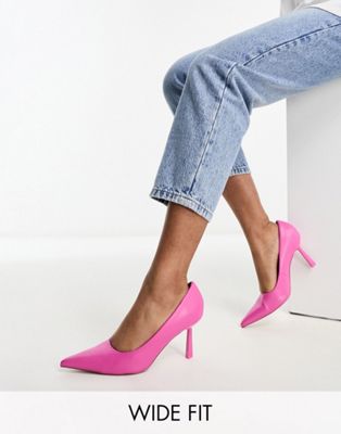 Wide Fit Sterling mid heeled court shoes in pink