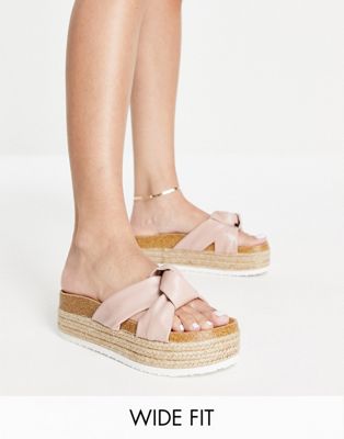 Wide Fit Teegan knotted flatform sandals in beige